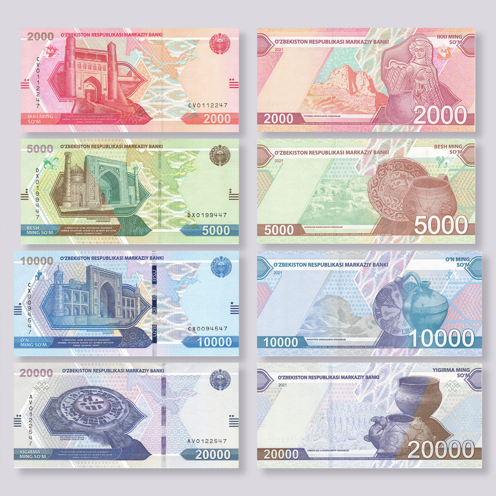 Uzbekistan Set 4 Pcs (2021): 2000 5000 10000 20000 So'm (Som