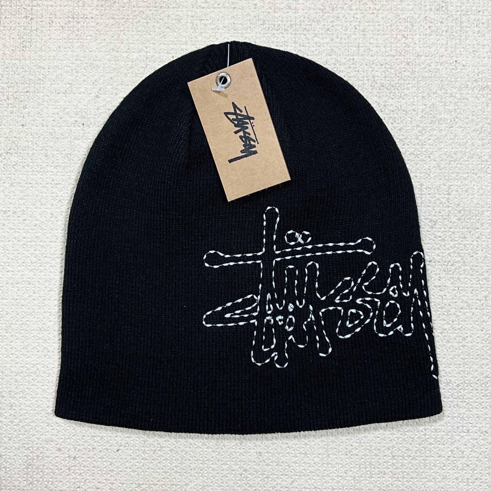 BRAND NEW STUSSY STITCH BASIC LOGO SKULLCAP BEANIE HAT BLACK