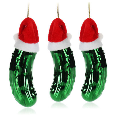 3x Christbaumschmuck als Gurke - Weihnachtsgurke aus echtem Glas mit Stoffmütze