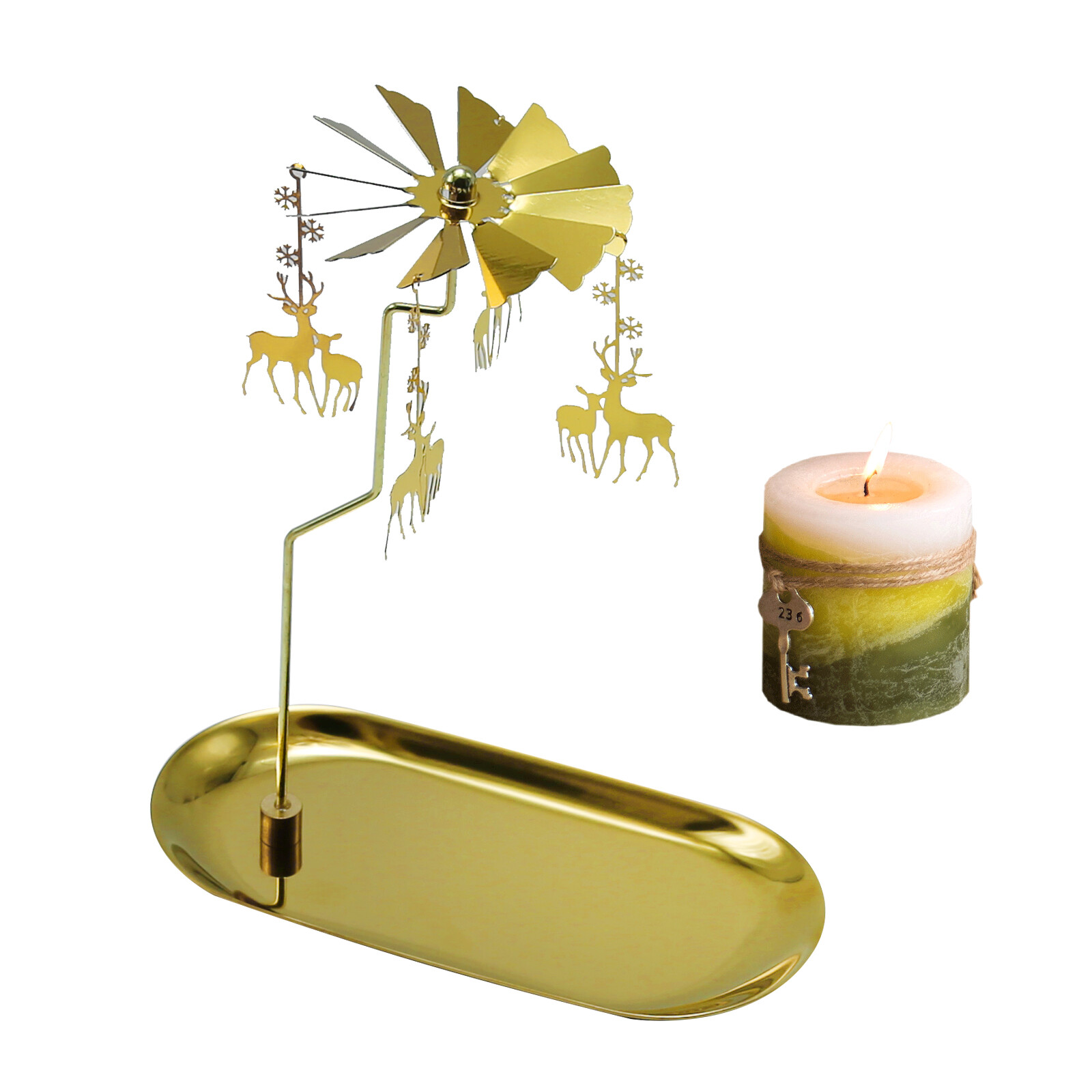 CLEARANCE Rotating Elk Candlestick Carousel Spinning Snowflake Tea Light Candle