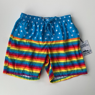 Free Planet Shorts Mens Small Swim Trunks Blue Rainow Stretch 7
