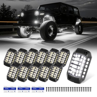 White Rock Light Kit 12 Pods For Off-road Vehicle Truck ATV SUV Waterproof 6000K
