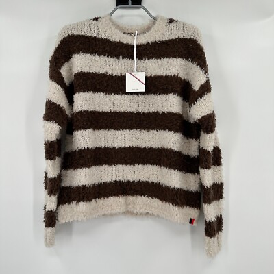 Kule Women's SVEN Wool Striped Sweater sz XS Cream/Praline Brown NWT $498