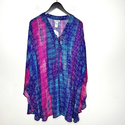 Catherine's 2x 3x Tribal Art-to-Wear Chiffon Kaftan Tunic Shirt Top Fabulous