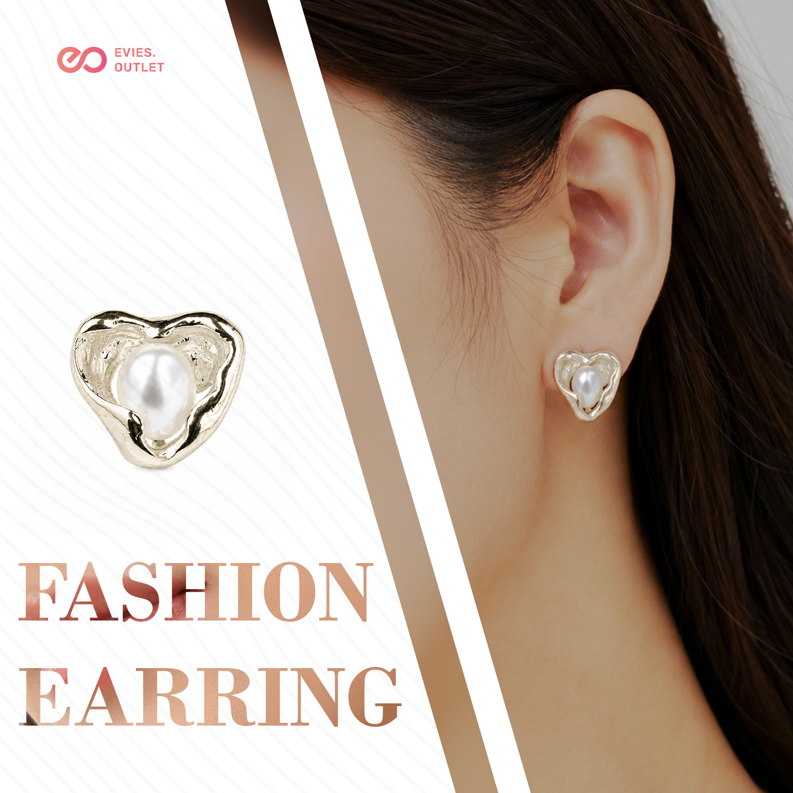 Gold Tone Heart Shell Pearl Stud Earrings Fashion Jewellery Women Gift Party