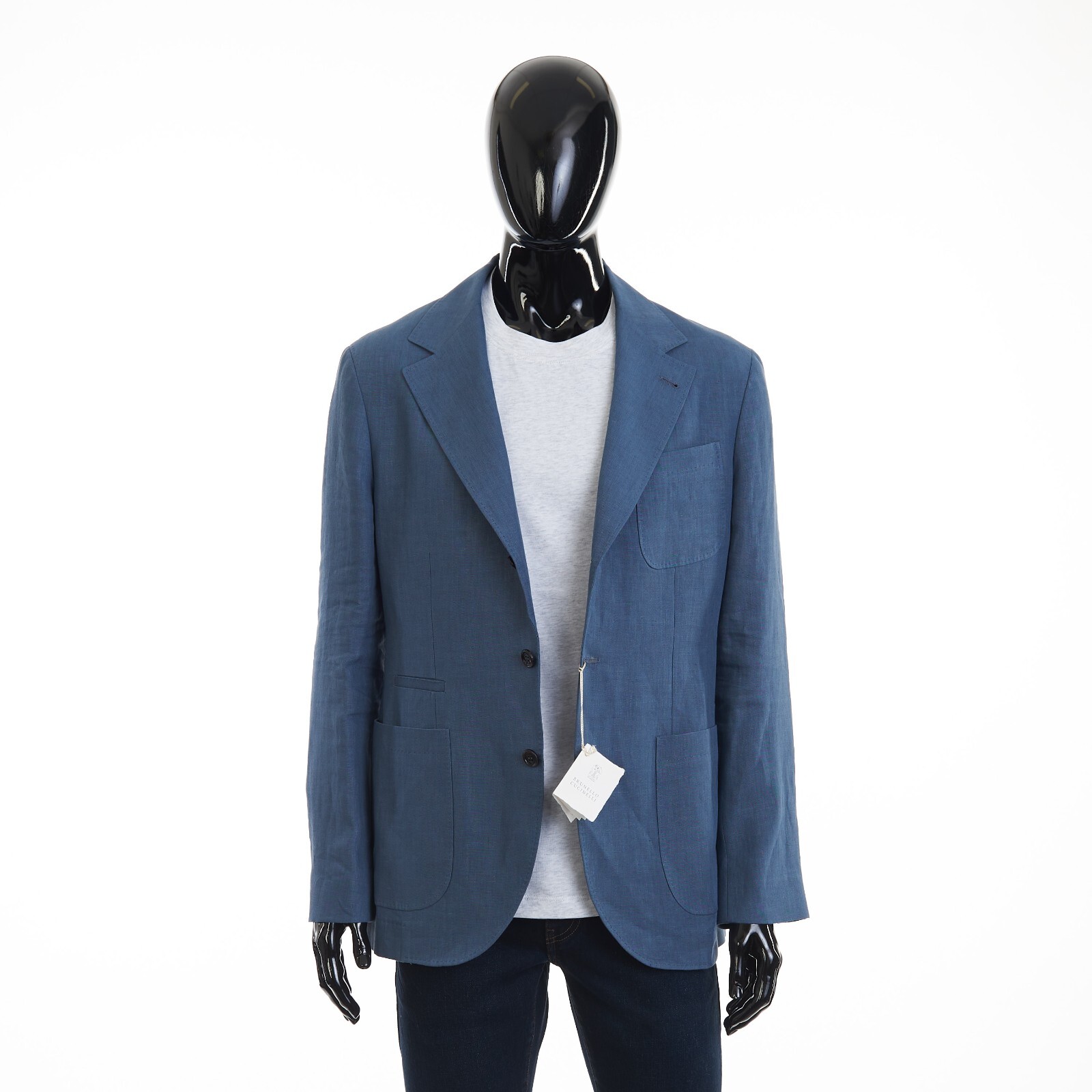 Pre-owned Brunello Cucinelli 3895$ Deconstructed Blazer Jacket Patch Pockets Indigo Linen In Blue