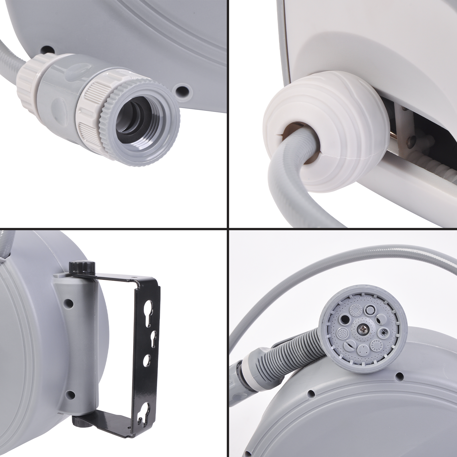 32Ft Retractable Garden Water Hose Reel Spray Gun Rewind Wall Mount