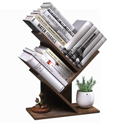 R RUISHENG Wood Tree Bookshelf, 3 Shelves Display Bookcase for Books/Magazines/C