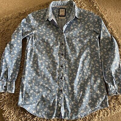 Ladies Blue and White Patterned CREW CLOTHING CO 100% COTTON Blouse Size 10