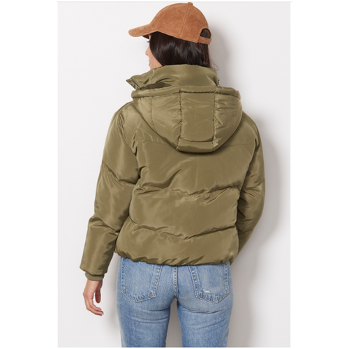 Pre-owned Jakke Evereve Poppy Recyled Puffer Hooded Coat Jacket In Olive Green // Xs