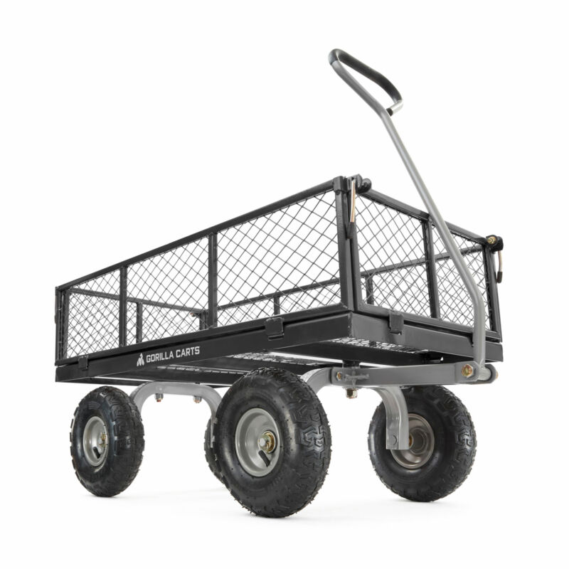 Gorilla Cart 800 Pound Capacity Steel Mesh Utility Wagon Cart, Black (Open Box)