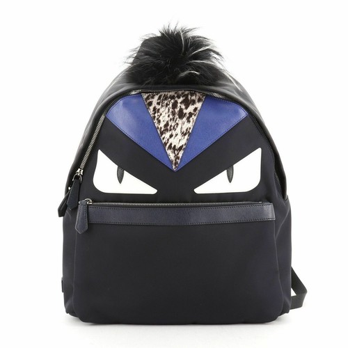 FENDI Monster Backpack Nylon/Leather Black 7Vz042 Bag Used FENDI Monster Backpack Nylon/Leather Black 7Vz042 Bag Used
