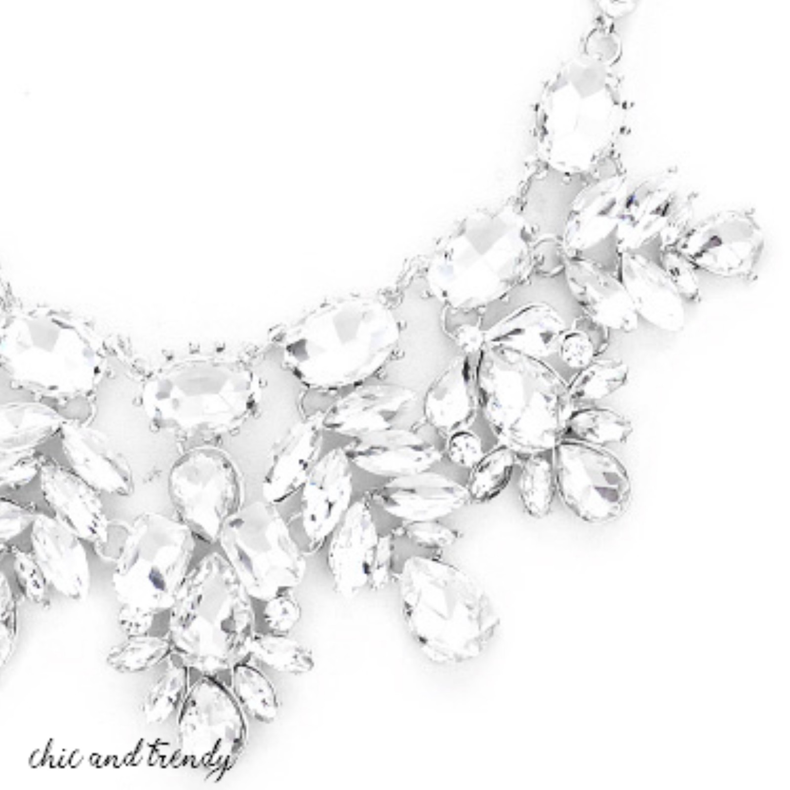 HIGH END CLEAR GLASS CRYSTAL CHUNKY WEDDING FORMAL NECKLACE JEWELRY SET TRENDY