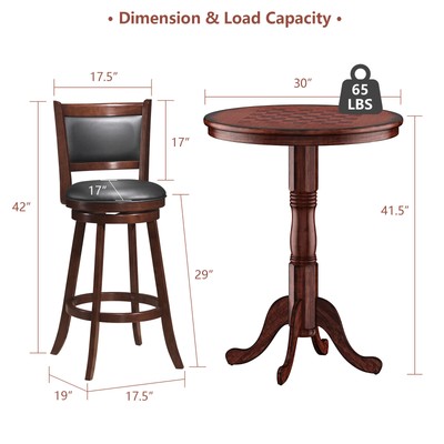 Costway 3pcs Pub Table Set 30" Round Bar Height Table & 2pcs Swivel Bar Stools