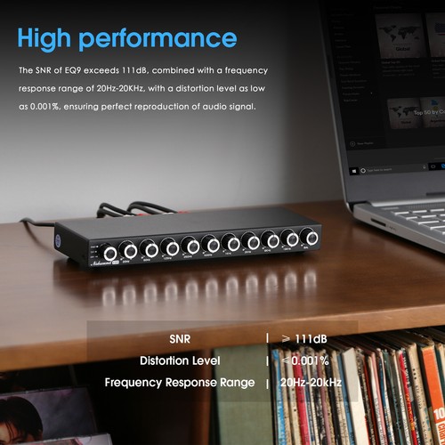 Douk Audio 9-Band Stereo EQ Preamp Equalizer Home Audio Processor for Speakers