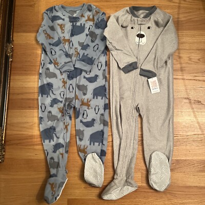 Just One You Carters Pajamas Toddler Boy Size 4T Gray Bear Footed Pajamas 2 PCs