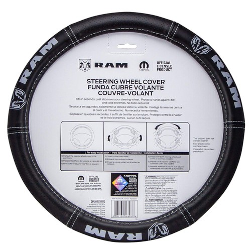 Dodge Ram Deluxe Elite Synthetic Leather Like Steering Wheel Cover - Gray Logo