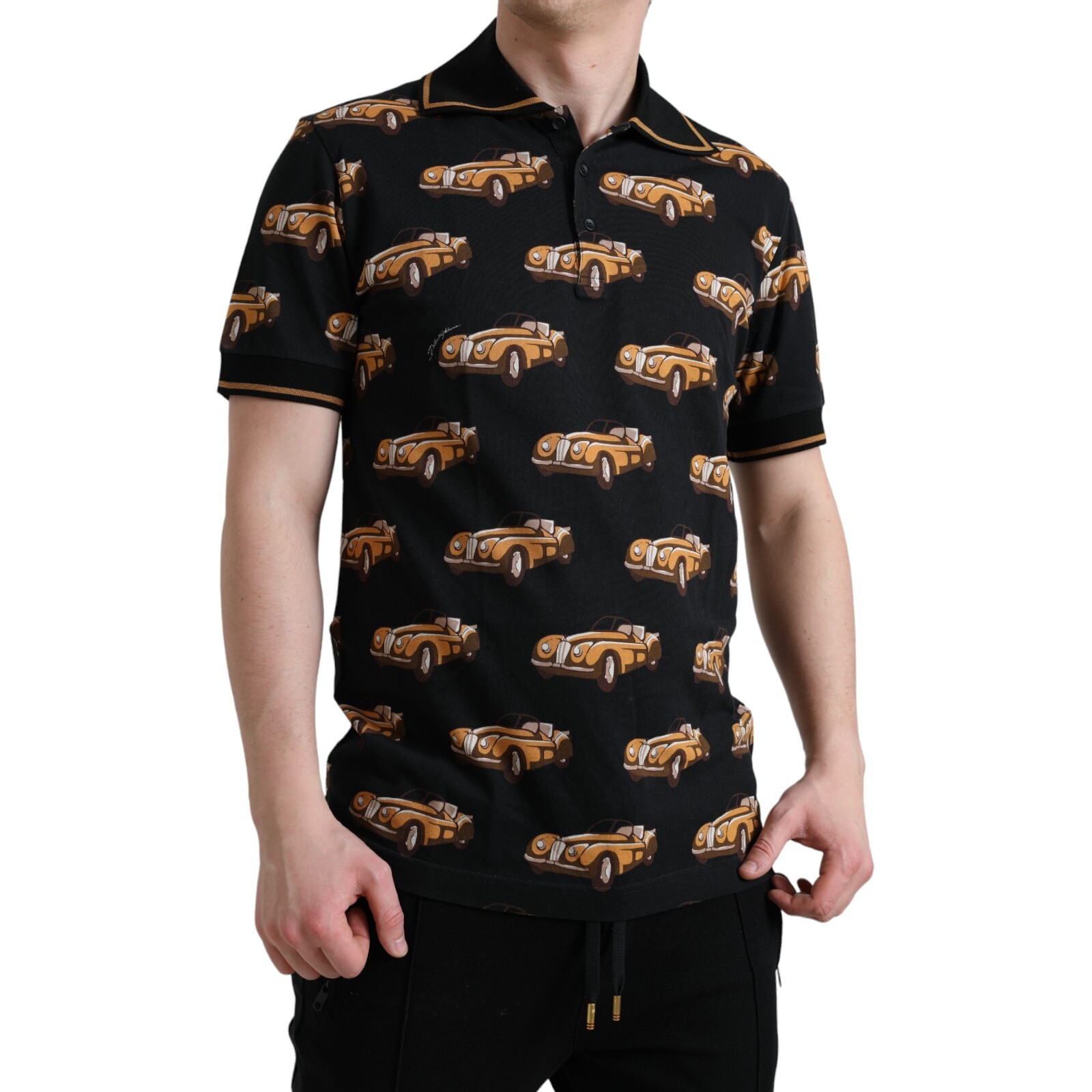 Pre-owned Dolce & Gabbana T-shirt Black Car Print Short Sleeve Polo Men It48/us38/m 670usd