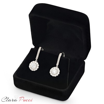 Pre-owned Pucci 3.45ct Round Brilliant Cut Halo Lever Back Drop Dangle Earrings 14k White Gold