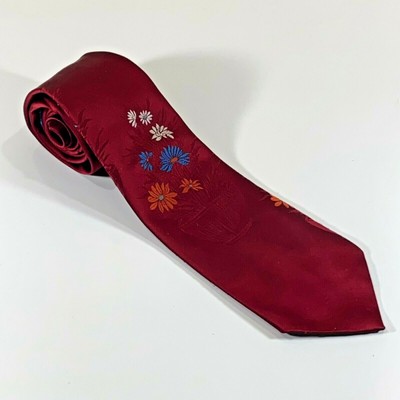 AZIZO necktie Red Flower Pot Floral tie Design 56in Length