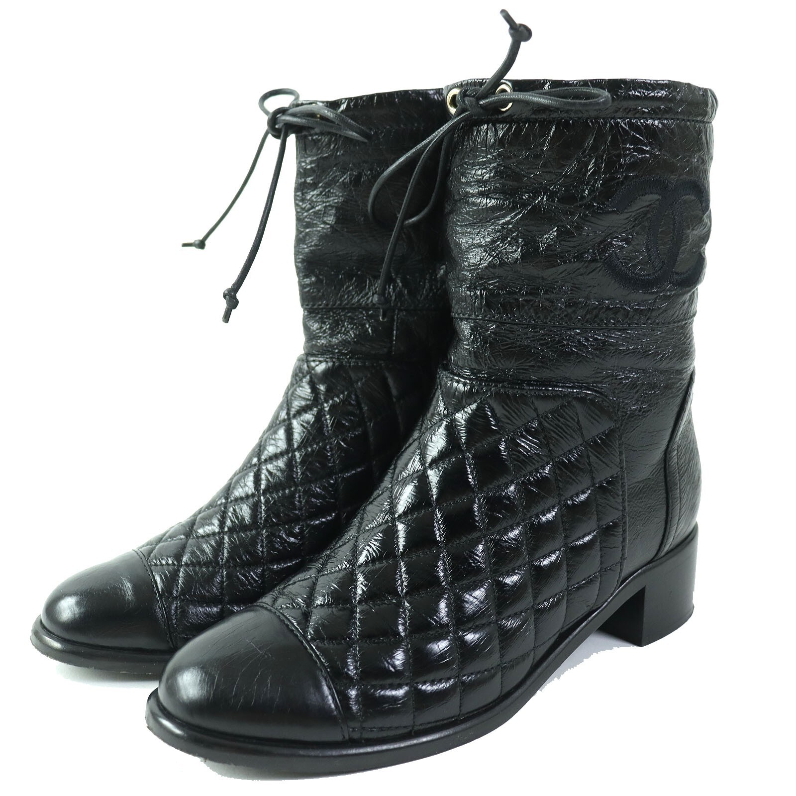 CHANEL G34096 Leather MATELASSE Short Boots 36 Black CHANEL G34096 Leather MATELASSE Short Boots 36 Black