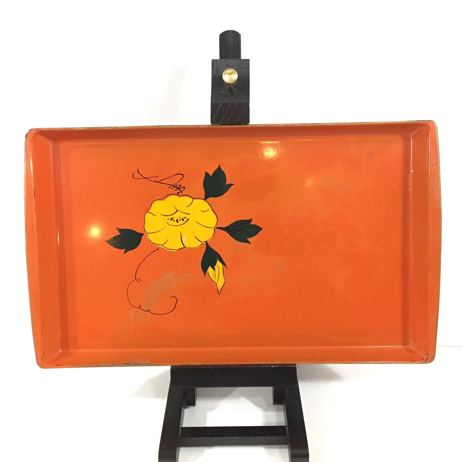 Vintage Mid Century Set 3 Norleans Lacquer Ware Serving Trays Groovy Floral