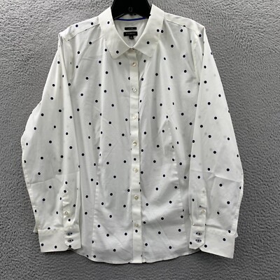 TALBOTS Shirt Womens Size 16 / XL Button Up Blouse Top Polka Dot White Sheer