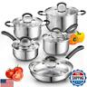 Cook N Home Stainless Steel Cookware Sets 10-Piece, Pots and Pans Kitchen Cooking Set with Stay-Cool Handles, Dishwasher Safe, Silver