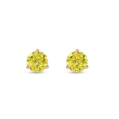 Pre-owned Shine Brite With A Diamond 2 Ct Round Cut Canary Earrings Studs Solid Real 14k Rose Gold Screw Back Martini In Pink