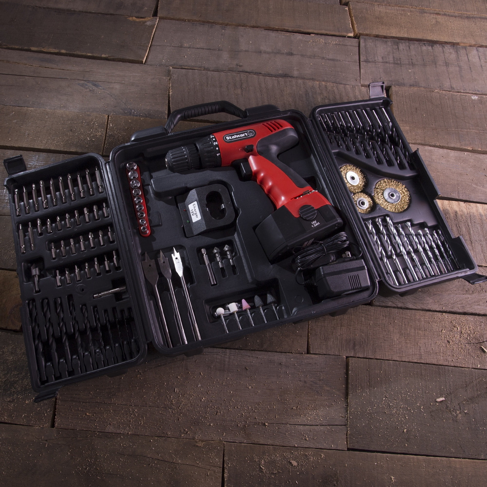 Stalwart 18-Volt Ni-Cad Cordless Drill With 89-Pcs Drill Set,Power Tool Sets