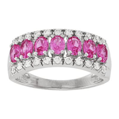 Finecraft Pink Sapphire Band Ring with Cubic Zirconia in Sterling Silver