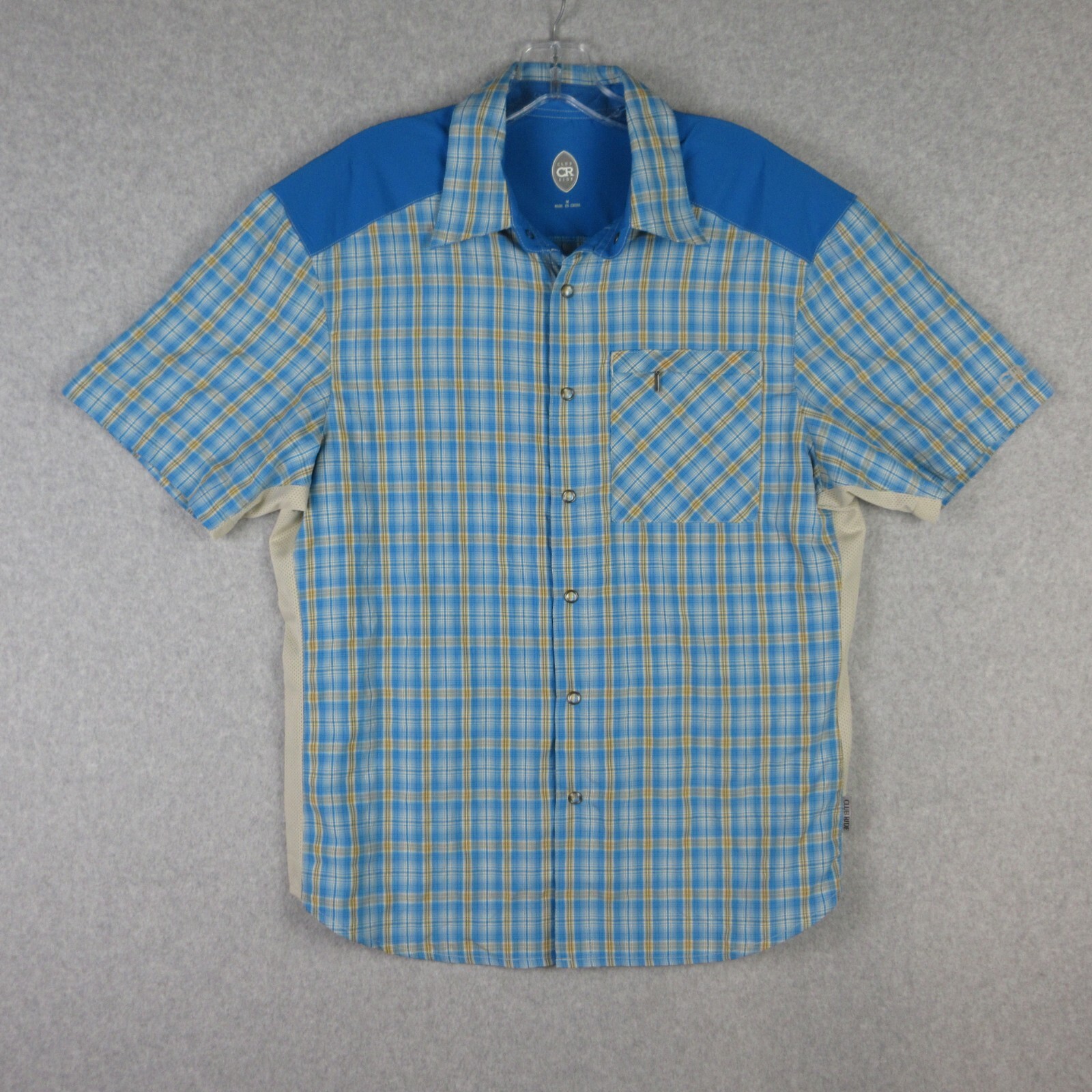 S Medium Blue Plaid Snap Performance Mountain Biking Cycling