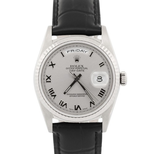 1999 Rolex Day-Date 36mm SILVER ROMAN 18K White Gold Fluted