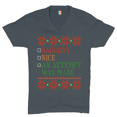 An Attempt Was Made V-Neck T-shirt Ugly Sweater Theme Naughty or Nice Xmas Tee