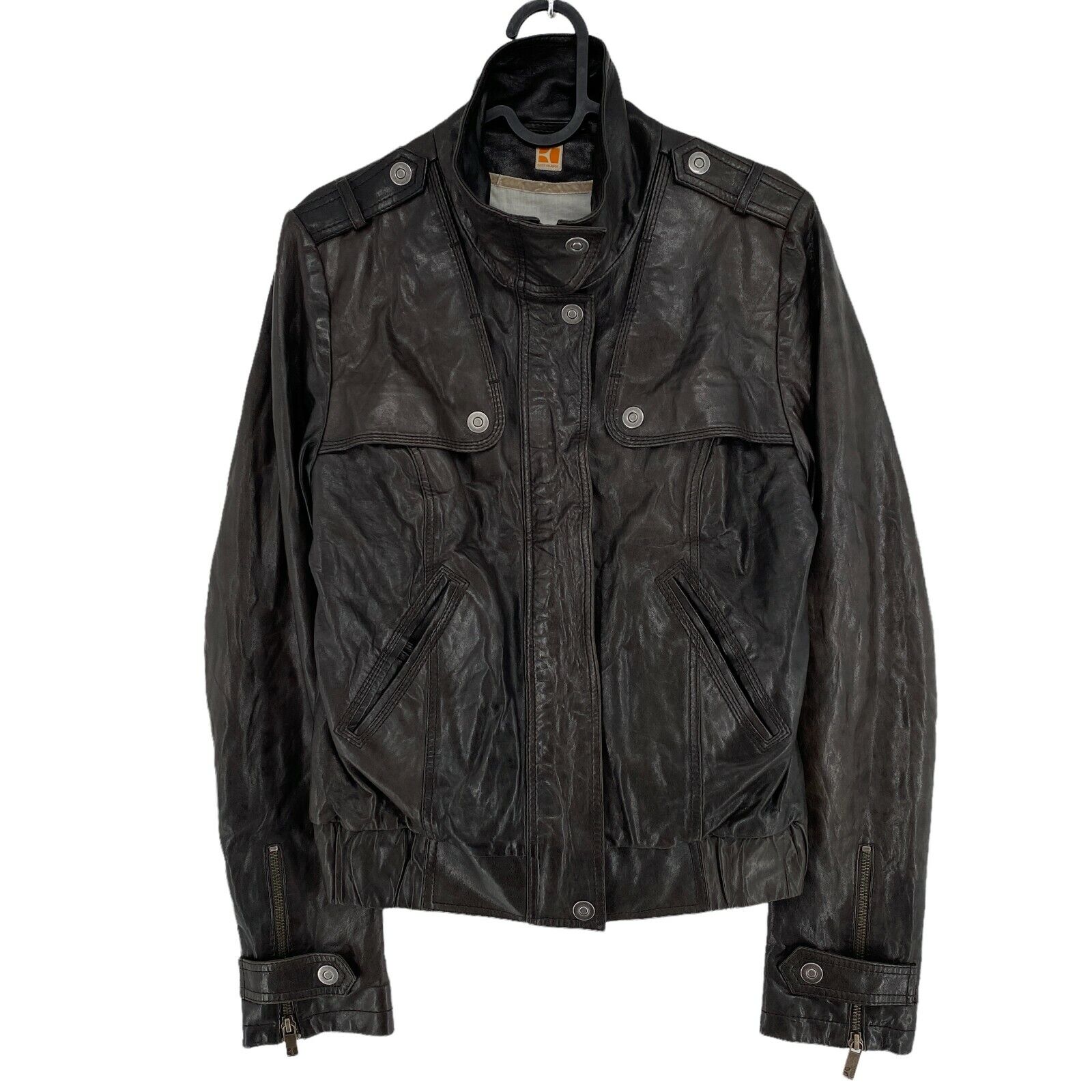 HUGO BOSS ORANGE LABEL Brown 100% Lamb Leather Jacket Size HUGO BOSS ORANGE LABEL Brown 100% Lamb Leather Jacket Size
