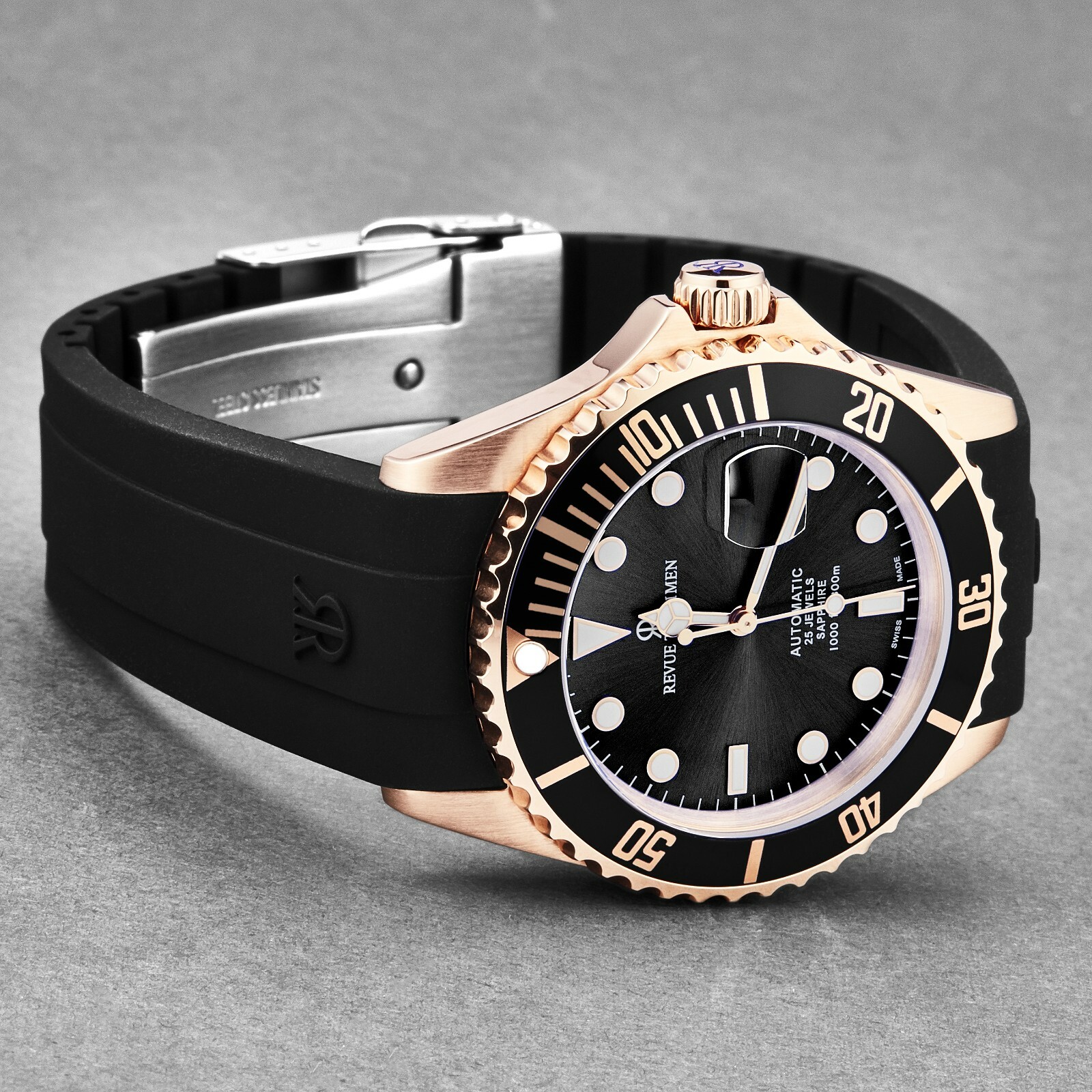 Pre-owned Revue Thommen 's Men's Diver Black Dial Rubber Strap Automatic Watch 17571.2867