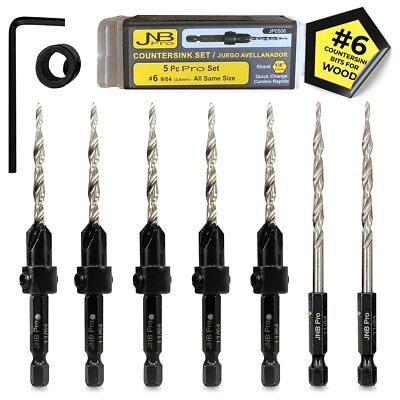 Wood Countersink Drill Bit Set 5pc #6 (9/64'') 4 Flute M2 HSS Drill Bits1/4 He...