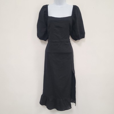 Billy J Womens Dixie Puff Sleeve Square Neck Midi Dress Size 16 Linen Witchy NWT