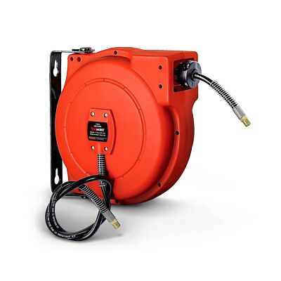 REELWORKS Air Hose Reel Retractable 1/4" Inch x 33’ Feet Premium Water Flex H...