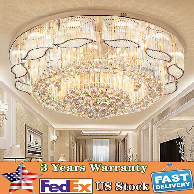 US Modern Crystal LED Ceiling Light Chandelier Flush Mount Lamp Lighting Fixture