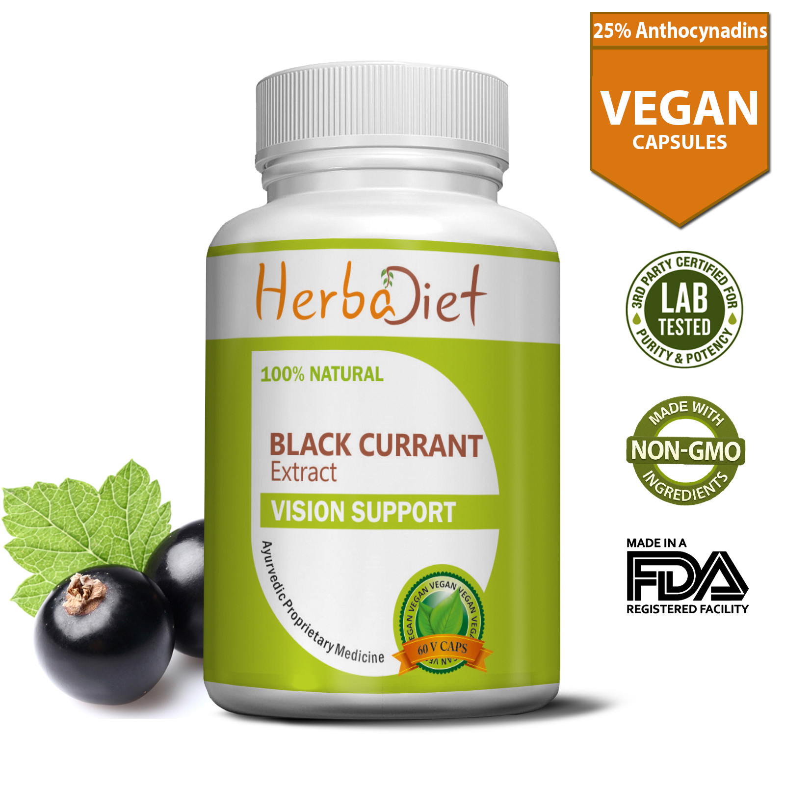 Black Currant Extract 200mg Capsules 25 Anthocyanidins Improves Eye