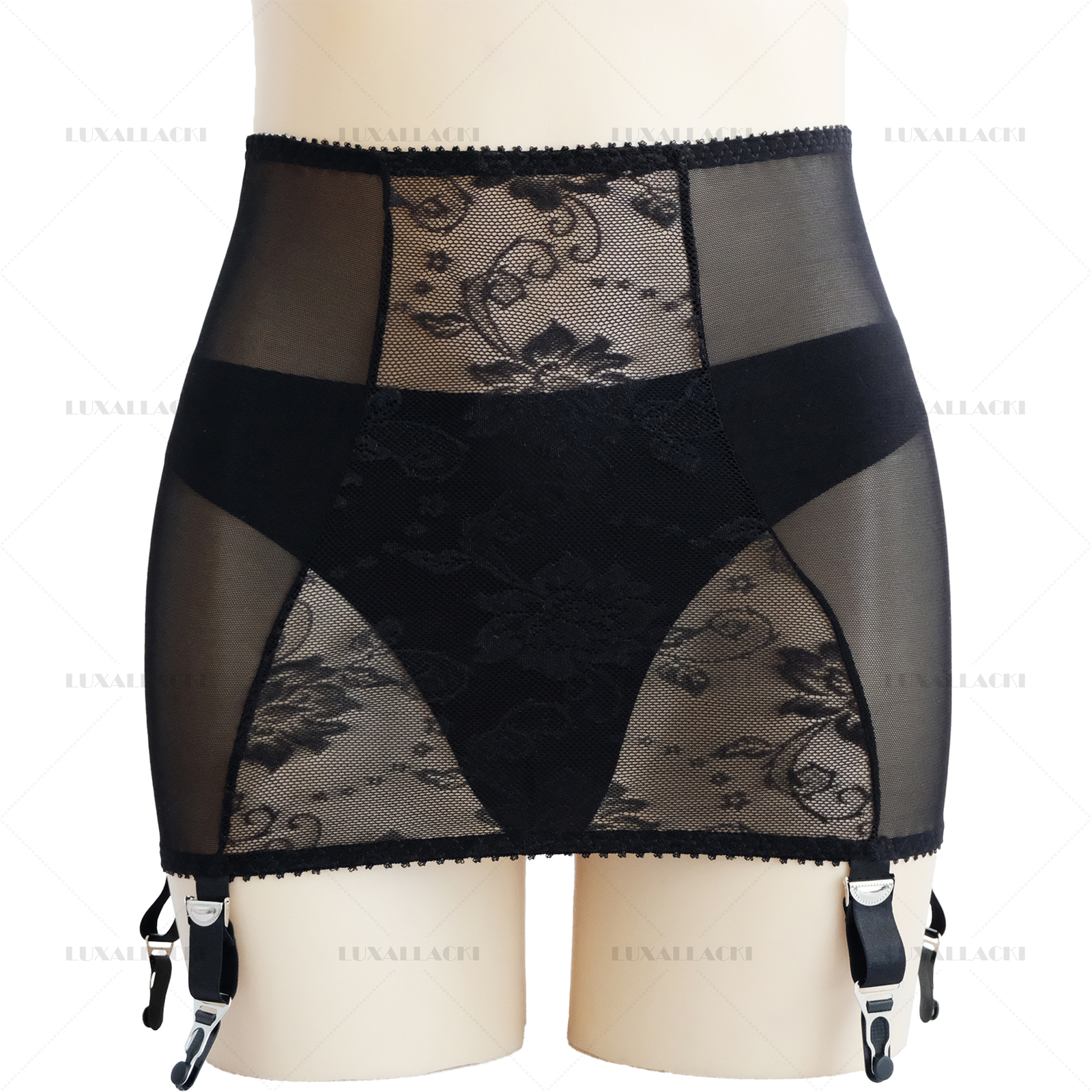Luxallacki Mesh Floral Lace 6 Straps Garter Belt Shaping Girdle Sexy Lingerie