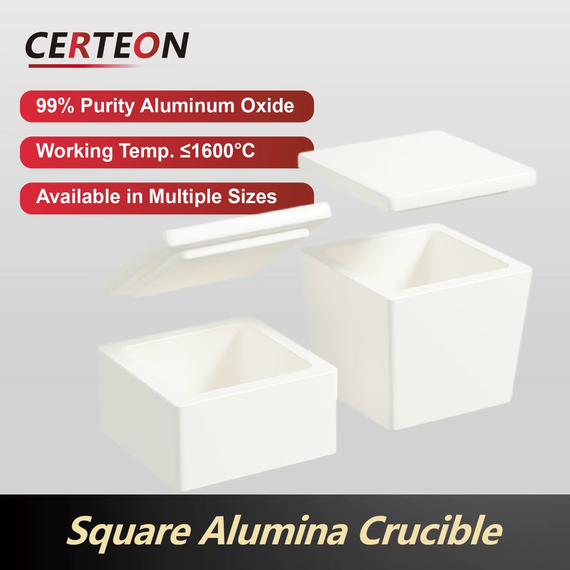 99% alumina crucible 1600°C high-temp thermal shock resistant with lid square cu