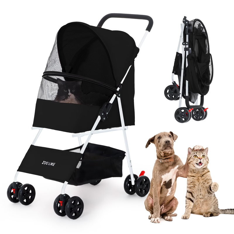 4-Wheeled Pet Stroller for Cats & Dogs, Foldable Travel Carrie...