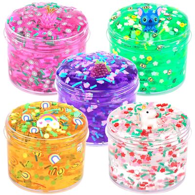 5 Pack Crystal Clear Slime Kit DIY Crunchy Slime Toy for Kids Super Soft and ...