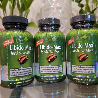 3x Irwin Naturals Libido-Max Active Men L-Arginine Red Ginseng Long Jack 3 Pack
