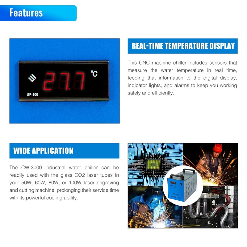 OMTech 9L Industrial Water Chiller for 40W 50W CO2 Laser Engraver Cutter Tube