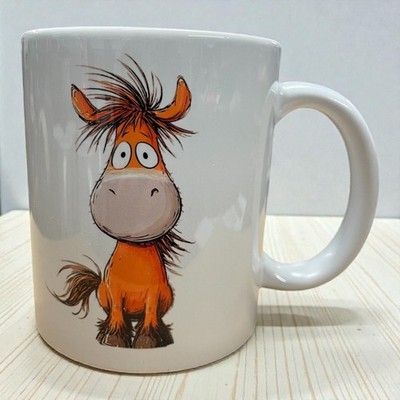 EQUESTRIAN THEME CERAMIC MUG 11OZ CUTE UGLY FUNNY CARTOON CHESTNUT HORSE