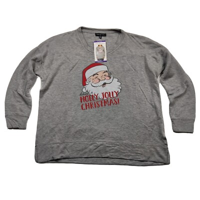 STATE OF MINE WOMEN'S FUN HOLIDAY THEMED GRAPHICS Sweater Holly Jolly Santa Grey