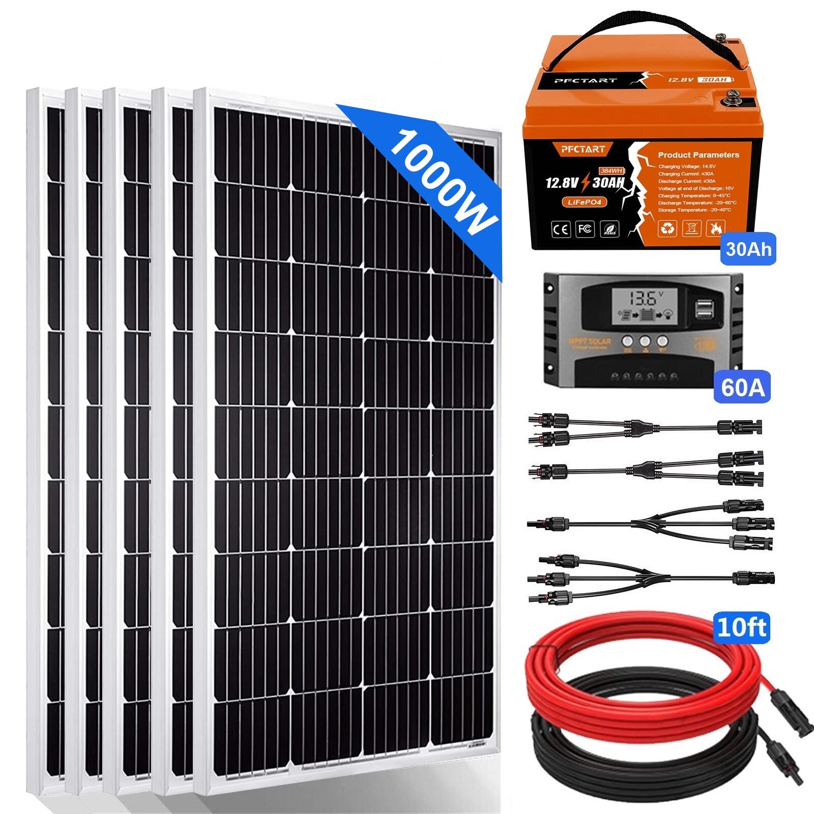 Solar Panel Kit 1000W 12V Off Grid RV with Battery and Contr